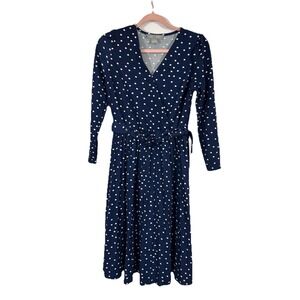 Lark + Grey Polka Dot Pleat Midi Dress M Retro Parisian Style 50s Rockabilly